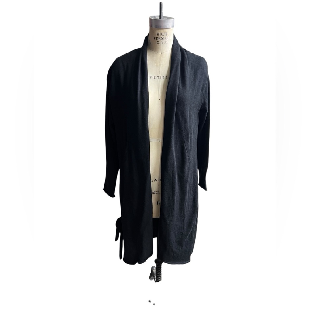 Inhabit S black long open front cardigan